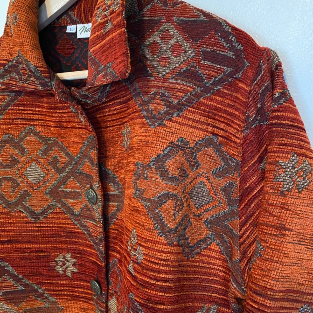 Norm Thompson Orange Button Down Tapestry Jacket Large - Picture 4 of 10
